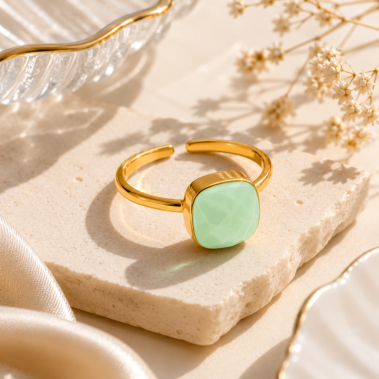 Opal Mint Stone Ring - 18k Gold Plated