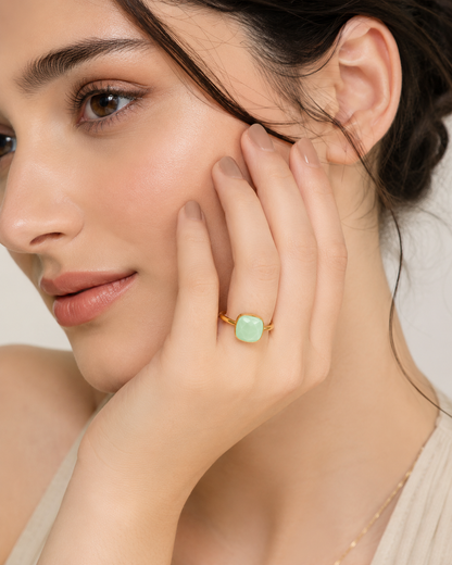 Opal Mint Stone Ring - 18k Gold Plated