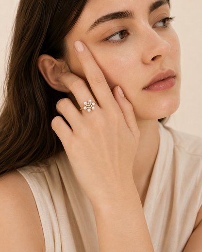 Floral Pearl Ring - 18K Gold Plated