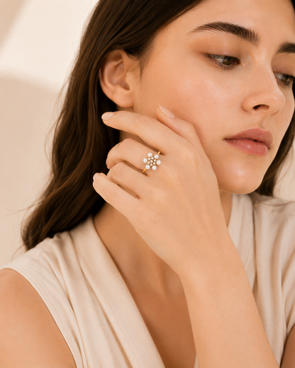 Floral Pearl Ring - 18K Gold Plated