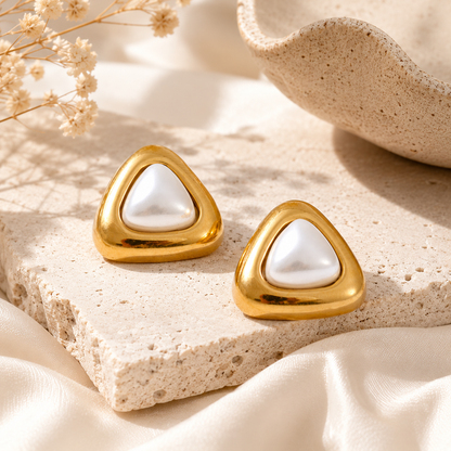 Pebble Pearl Studs - 18k Gold Plated