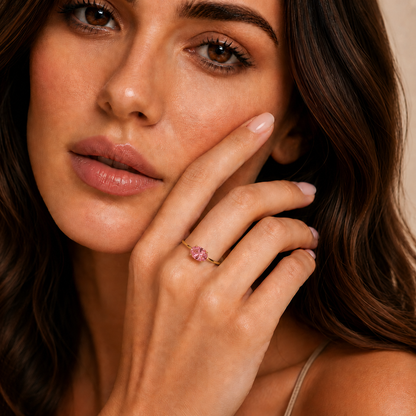 Roselle Zircon Solitaire Ring - 18K Gold Plated (Adjustable)