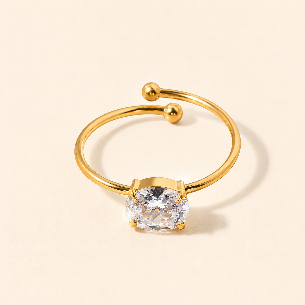 Zircon Solitaire Ring - 18K Gold Plated (Adjustable)