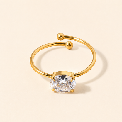 Zircon Solitaire Ring - 18K Gold Plated (Adjustable)