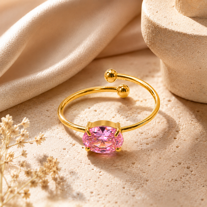 Roselle Zircon Solitaire Ring - 18K Gold Plated (Adjustable)