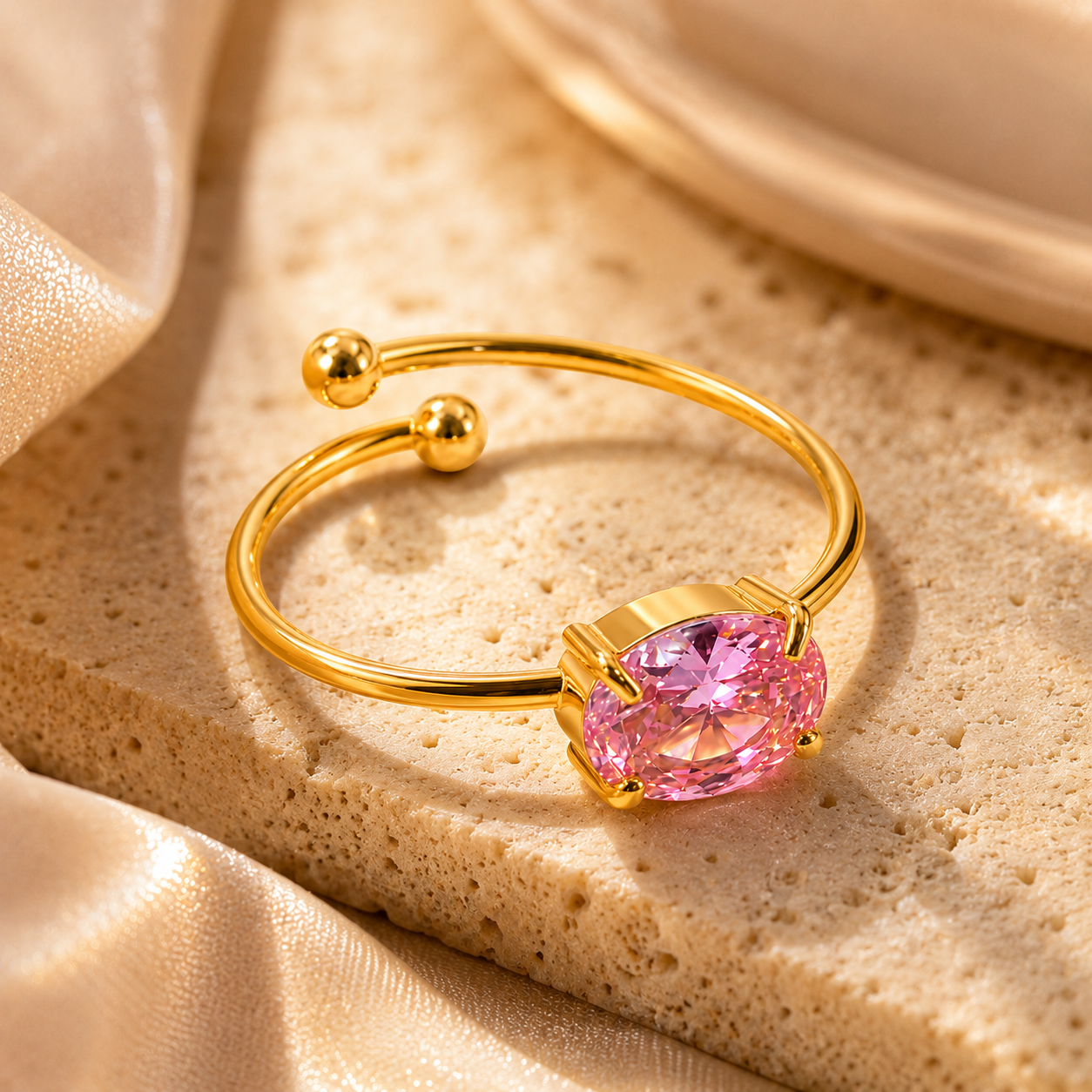 Roselle Zircon Solitaire Ring - 18K Gold Plated (Adjustable)