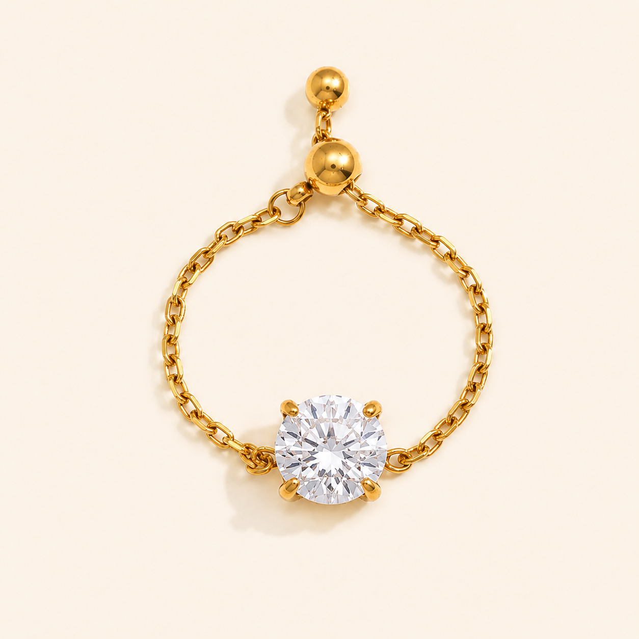 Vienna ZIrcon Chain Ring - 18K Gold Plated (Adjustable)