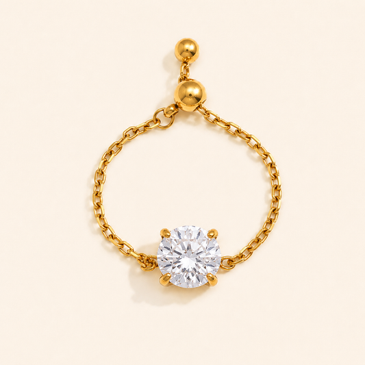 Vienna ZIrcon Chain Ring - 18K Gold Plated (Adjustable)
