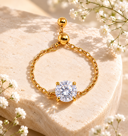Vienna ZIrcon Chain Ring - 18K Gold Plated (Adjustable)