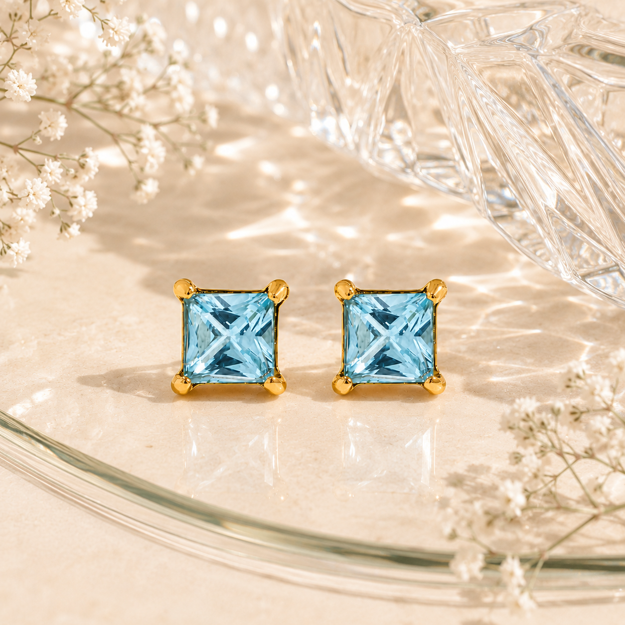 Aqua Radiance Studs Earrings - 18K Gold Plated
