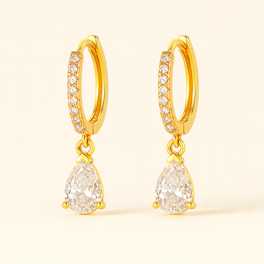 Sia Solitaire Drop Earrings - 18K Gold Plated