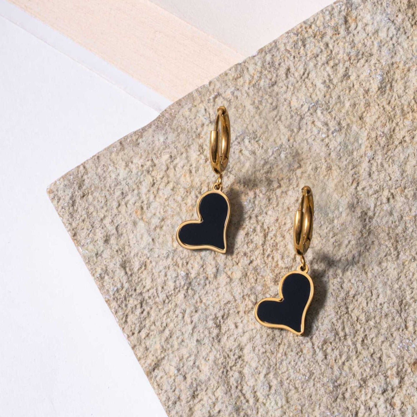Black Heart drop Earrings - 18K Gold Plated