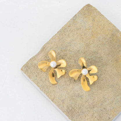 Buy Pearl Flower Earrings - 18K Gold Plated online jewellery
