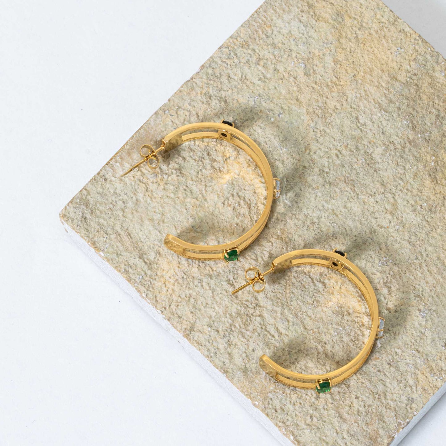 Buy Stony Hoop Earrings - 18K Gold Plated online jewellery