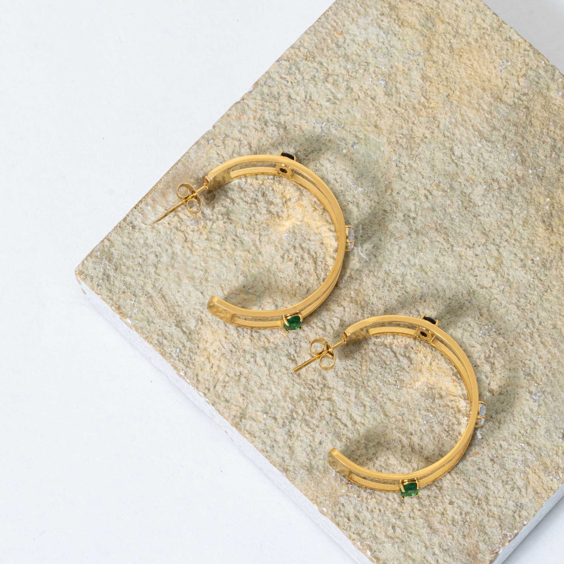 Buy Stony Hoop Earrings - 18K Gold Plated online jewellery