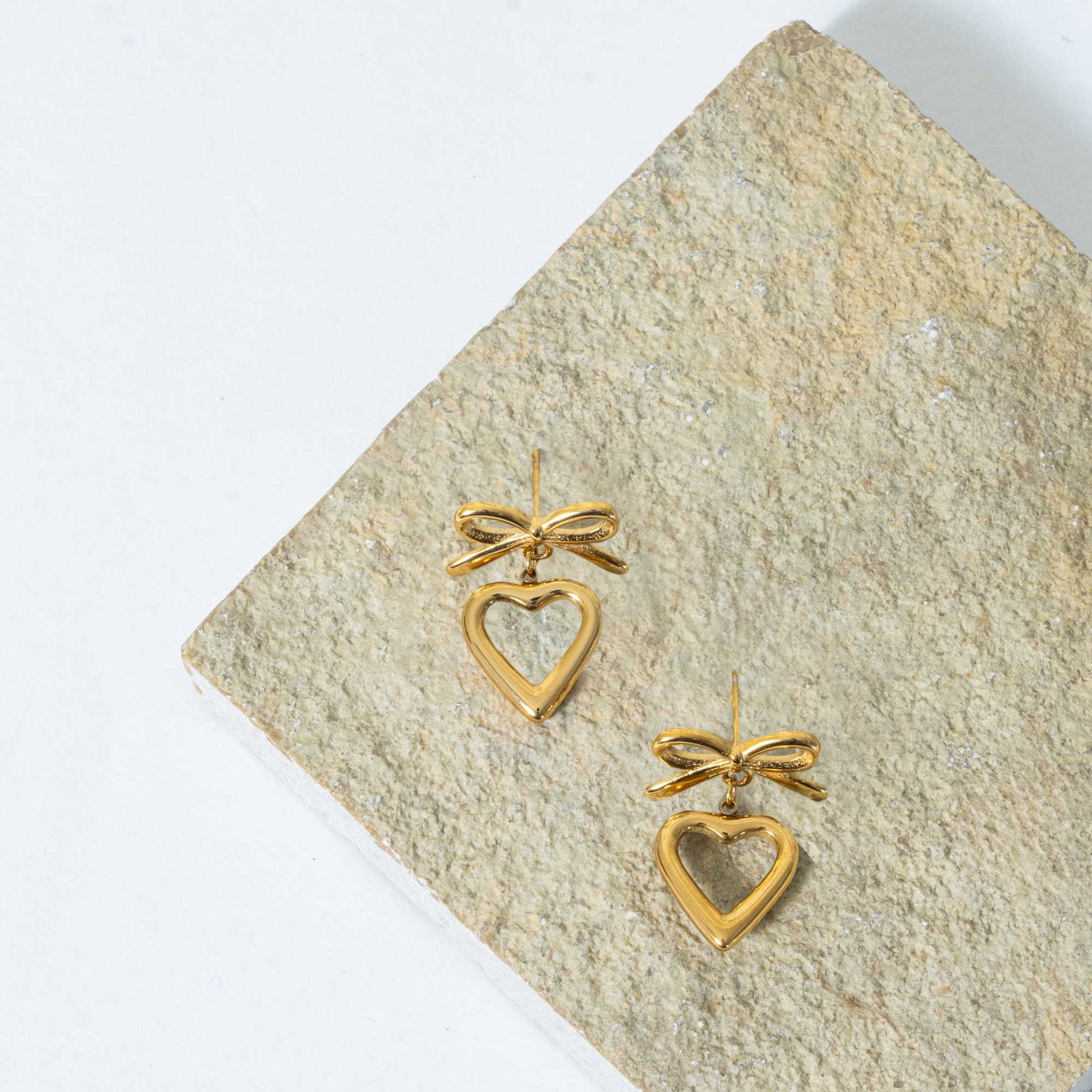 Buy Bow Heart Earrings - 18K Gold Plated online jewellery