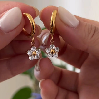Flower Drop Earrings - 18k Gold Plated
