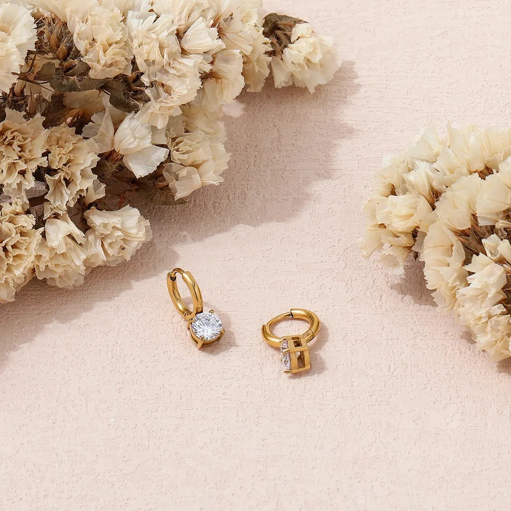 Pluna Hoop Solitaire Earrings - 18K Gold Plated