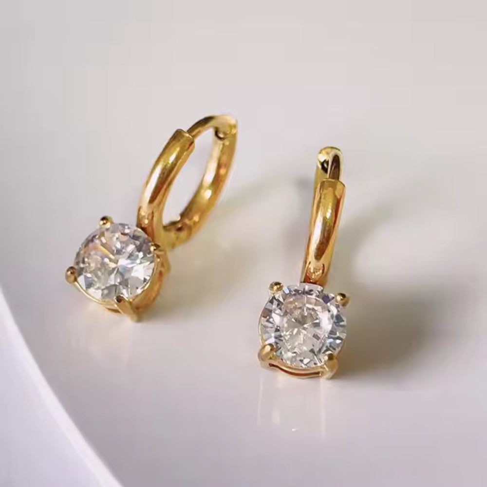 Pluna Hoop Solitaire Earrings - 18K Gold Plated