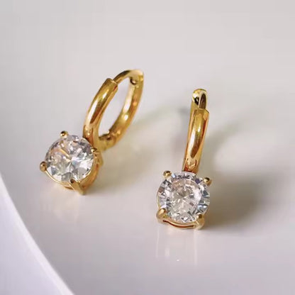 Pluna Hoop Solitaire Earrings - 18K Gold Plated