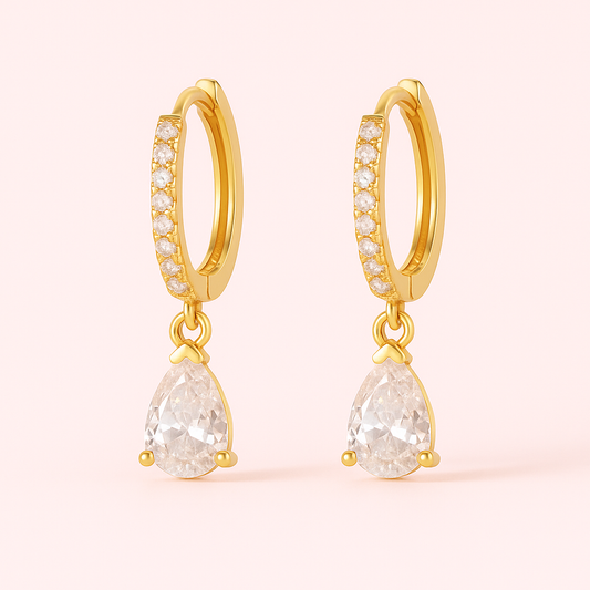 Sia Solitaire Drop Earrings - 18K Gold Plated