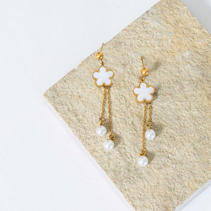 White Clover Thread Earrings - 18K Gold Plated
