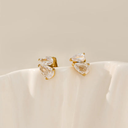 Twin Teardrop Studs Earrings - 18K Gold Plated