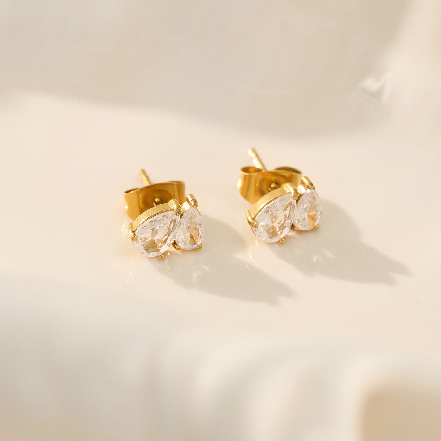 Twin Teardrop Studs Earrings - 18K Gold Plated