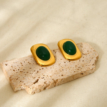 Avira Green Studs Earrings - 18K Gold Plated