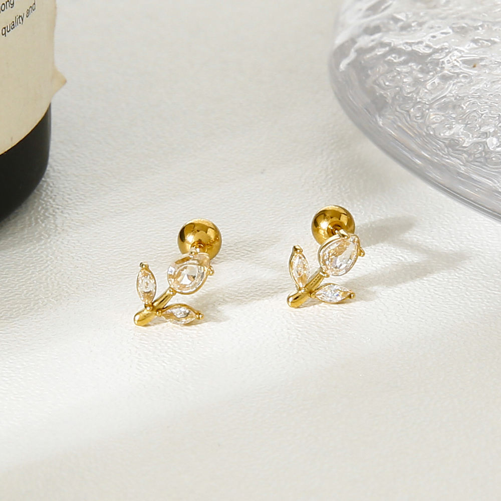 Floral Vine Studs Earrings - 18K Gold Plated