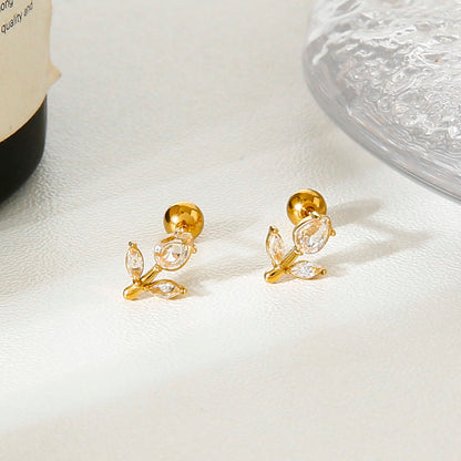 Floral Vine Studs Earrings - 18K Gold Plated