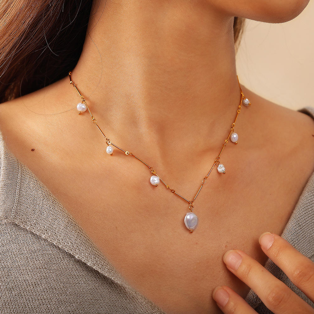 Celeste Pearl Drop Necklace – 18K Gold Plated