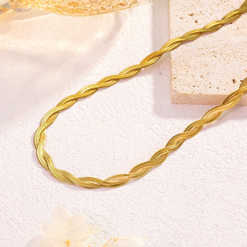 Herringbone Cross Chain Necklace - 18K Gold Plated