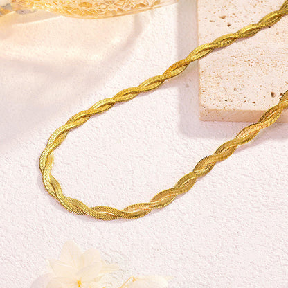 Herringbone Cross Chain Necklace - 18K Gold Plated