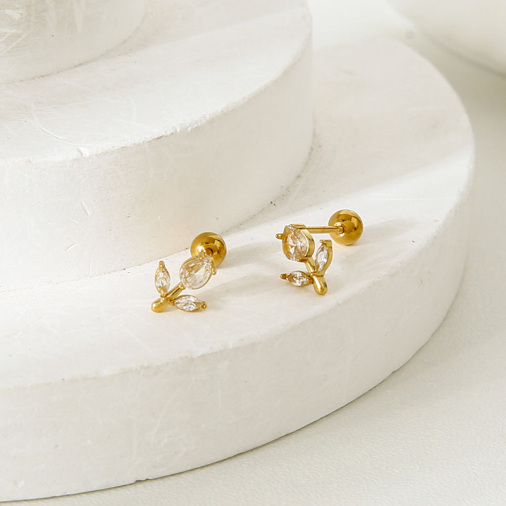 Floral Vine Studs Earrings - 18K Gold Plated