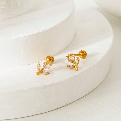 Floral Vine Studs Earrings - 18K Gold Plated
