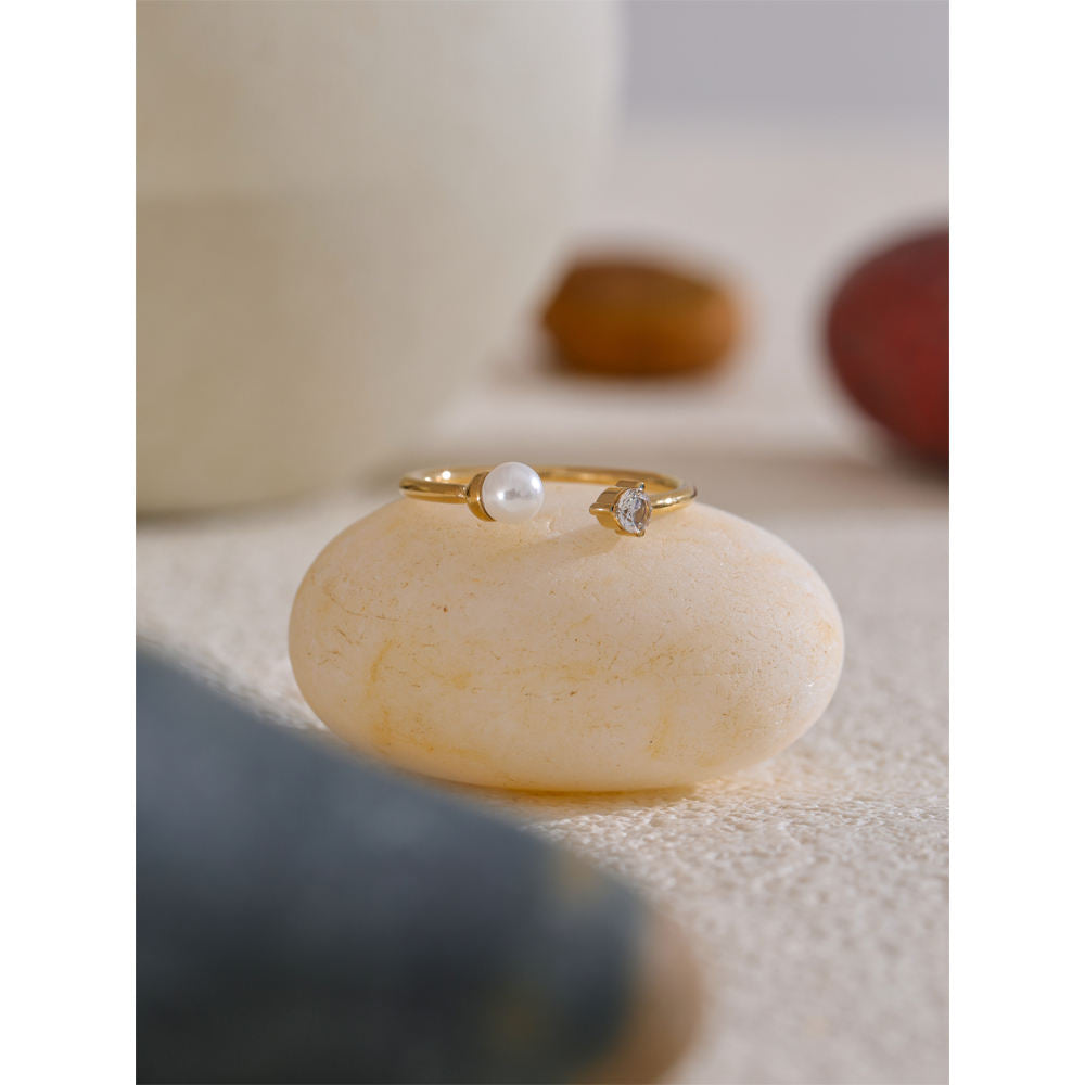 Luna Pearl Open Ring - 18K Gold Plated (Adjustable)
