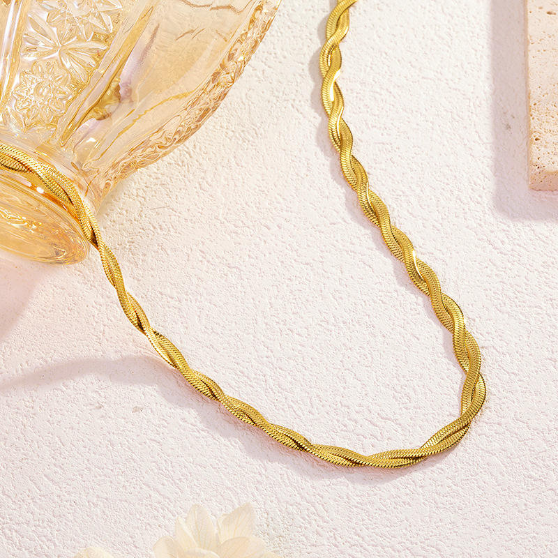 Herringbone Cross Chain Necklace - 18K Gold Plated