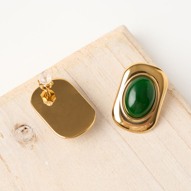 Avira Green Studs Earrings - 18K Gold Plated
