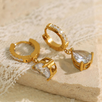 Sia Solitaire Drop Earrings - 18K Gold Plated