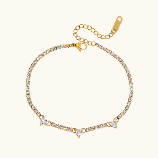 Trinity Heart Tennis Bracelet - 18K Gold Plated