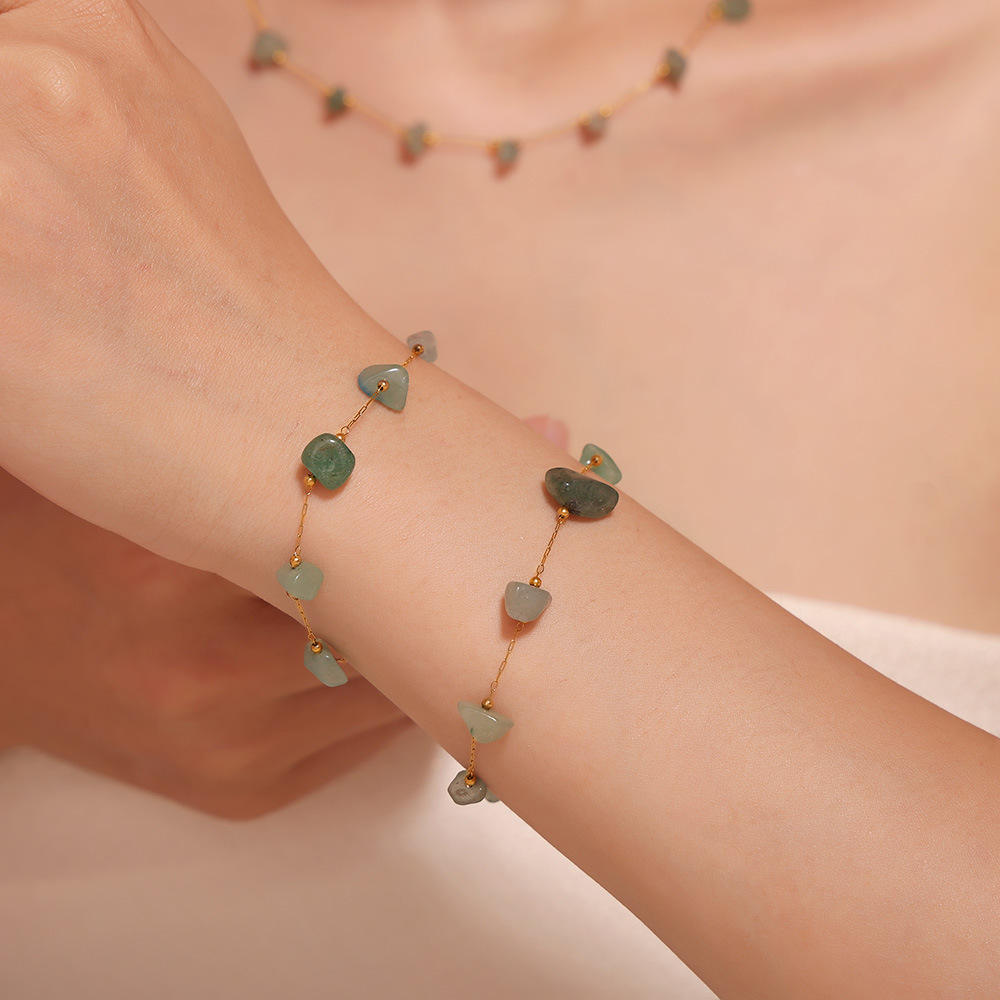 Green Stone Bracelet - 18K Gold Plated
