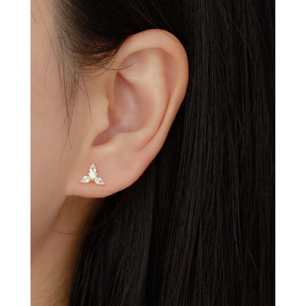 Petal Trinity Studs Earrings - 18K Gold Plated