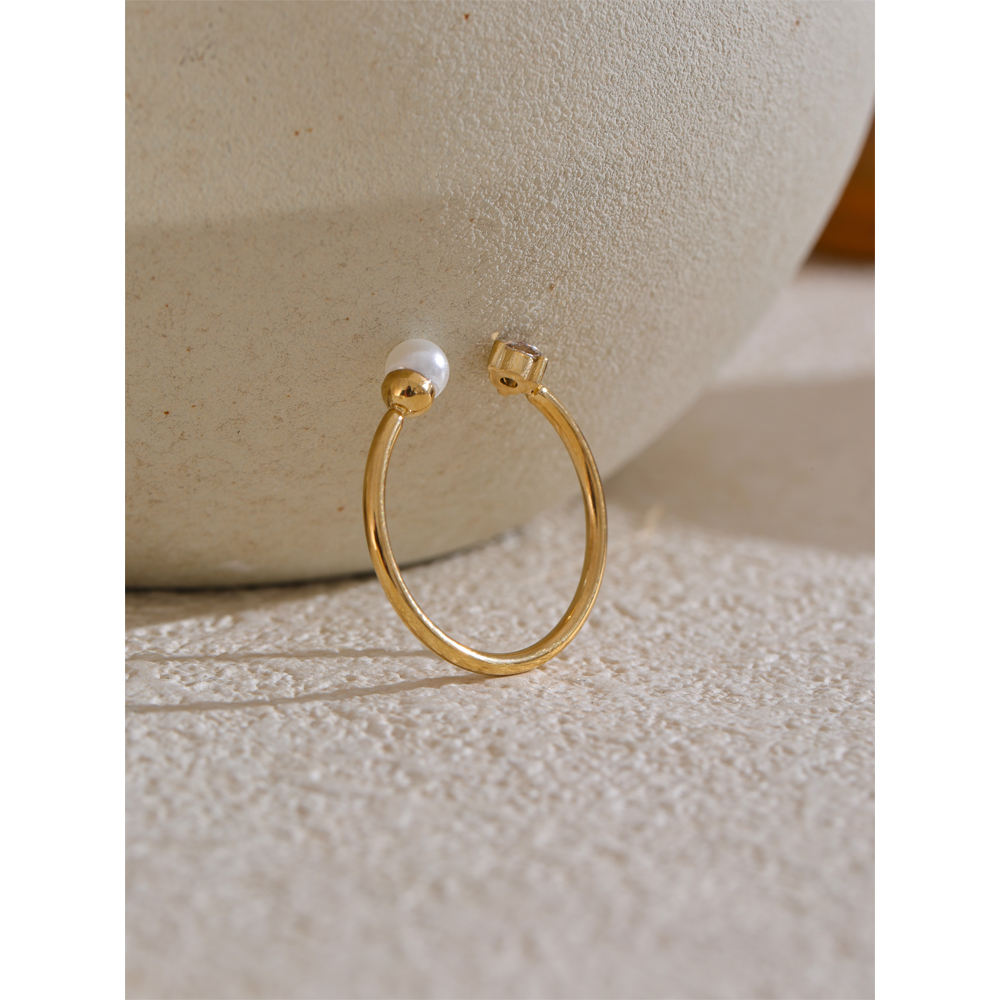 Luna Pearl Open Ring - 18K Gold Plated (Adjustable)
