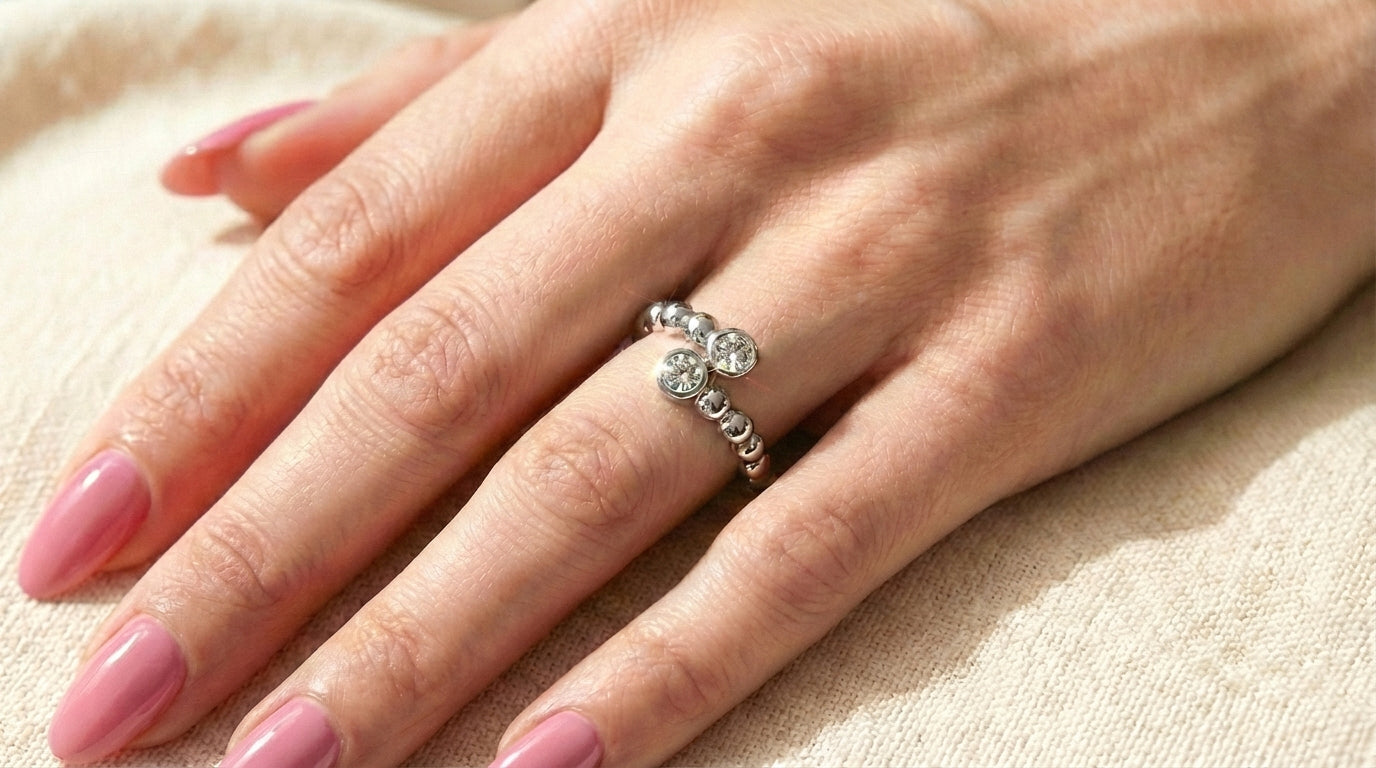 Beaded Ring - Silver Plated (Adjustable)