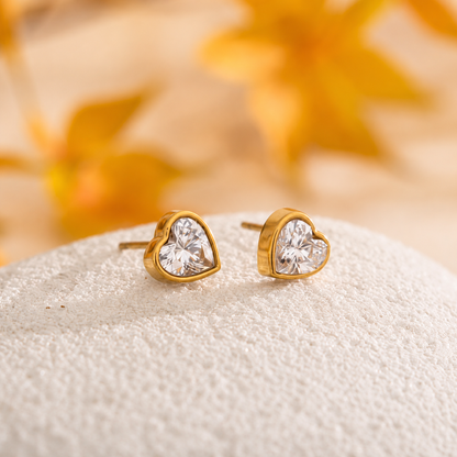 Heart Zircon Studs Earrings - 18k Gold Plated