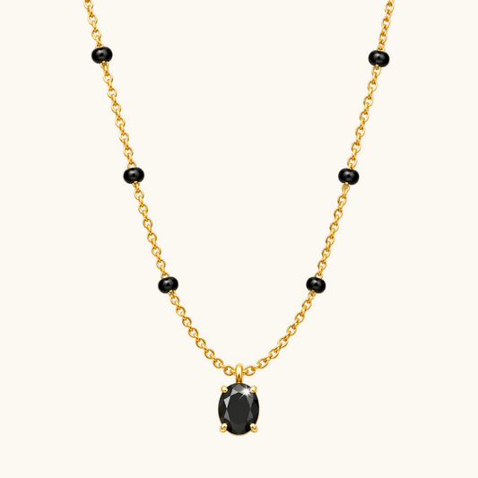 Black Oval Mangalsutra - 18k Gold Plated