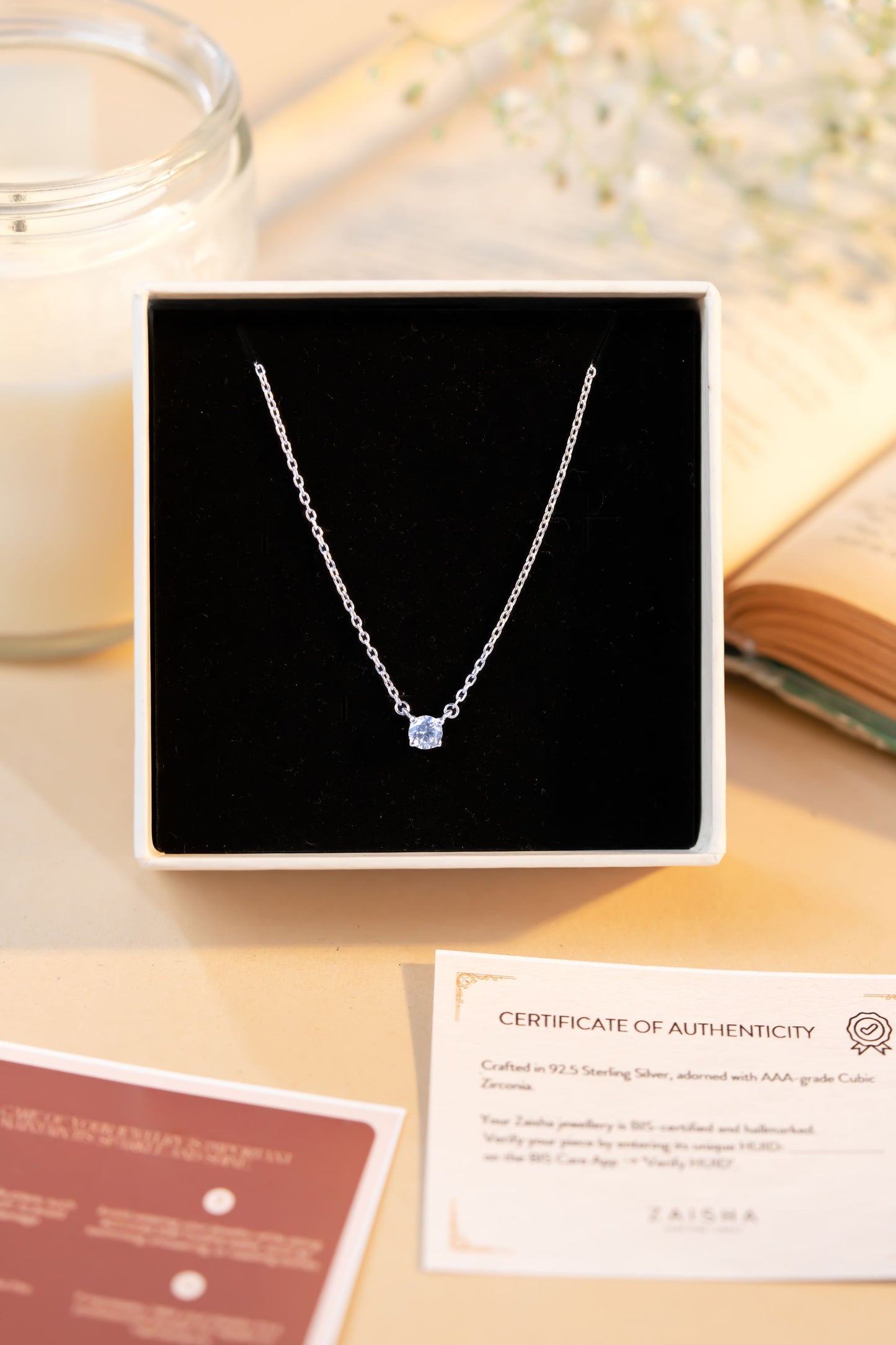 Luna Solitaire Necklace - 925 Sterling silver