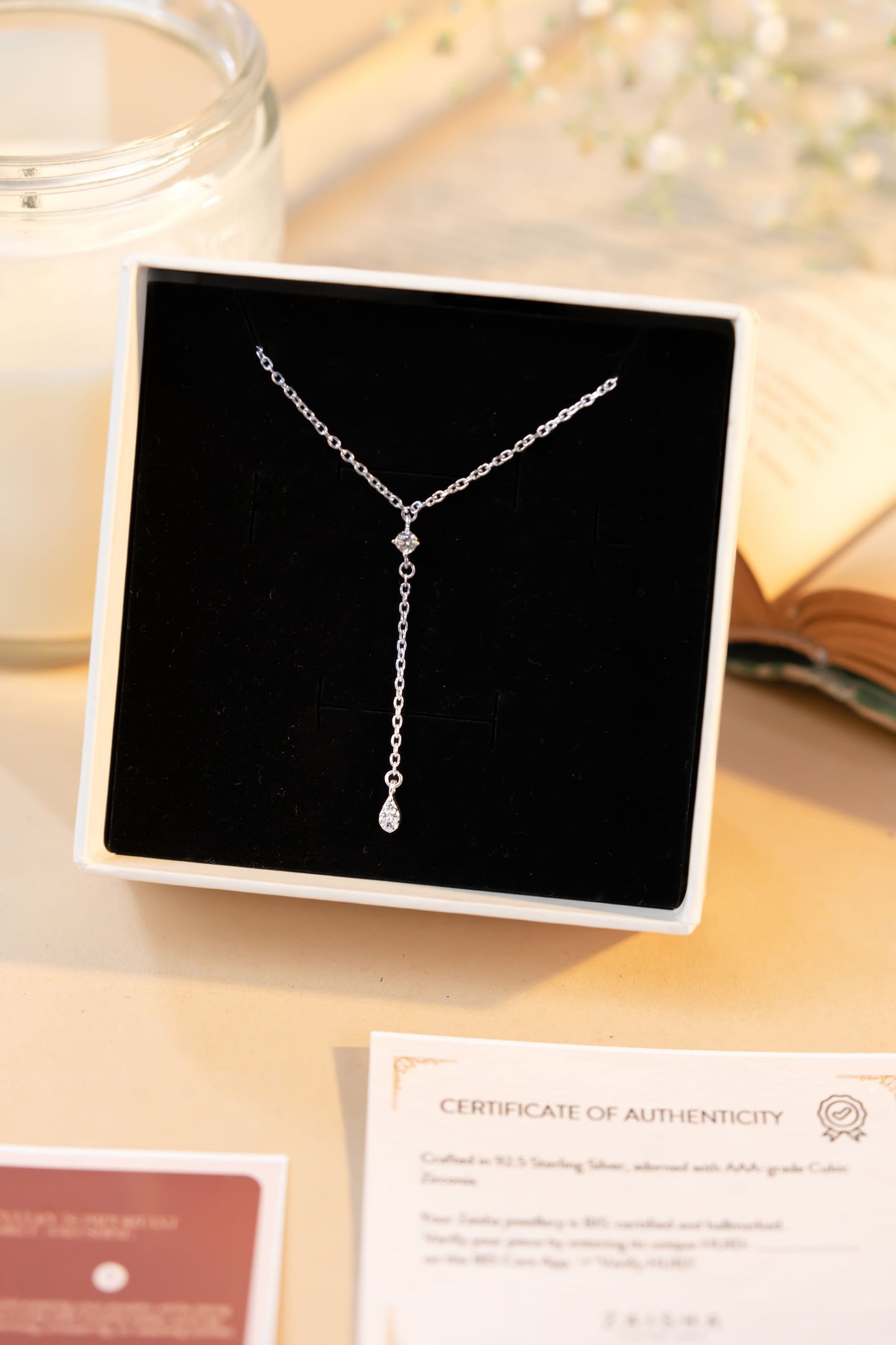 Halo Drop Necklace - 925 Sterling silver