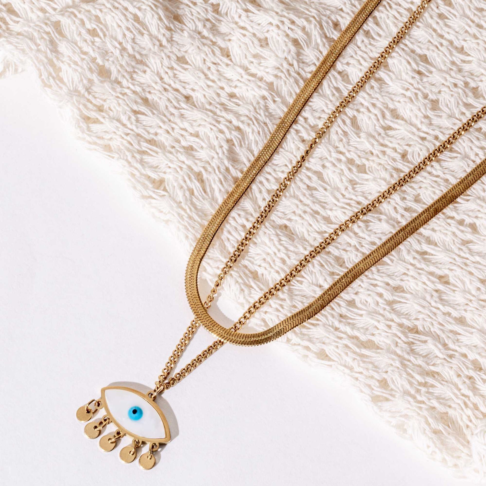 Buy Evil Eye Herringbone Multilayer Necklace - 18K Gold Plated online jewellery